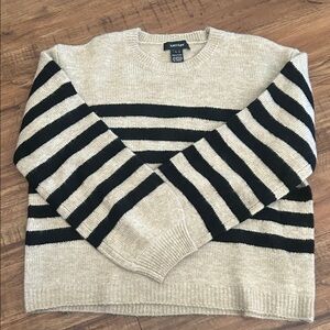 Karen Kane Women's Crewneck Sweater - Black and Cream Stripes